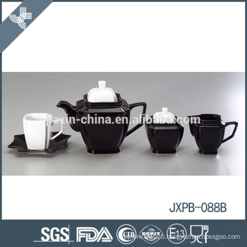 Elegant non-toxic eco-friendly black plain white ceramic tea set